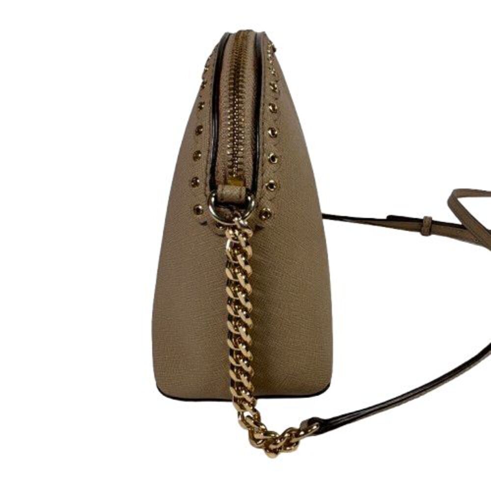 Michael Kors Jet Set Dome Crossbody Bag Beige Leather Gold Chain Stud Details - Picture 4 of 16